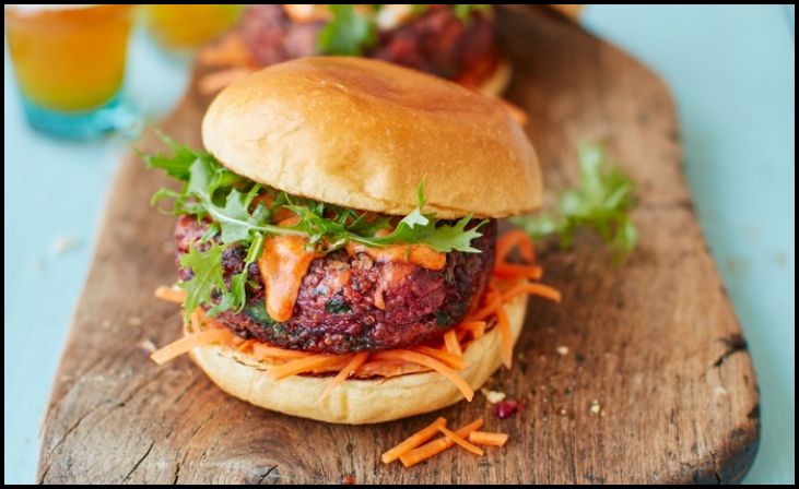 Ultimate veggie burger with pickled carrot slaw